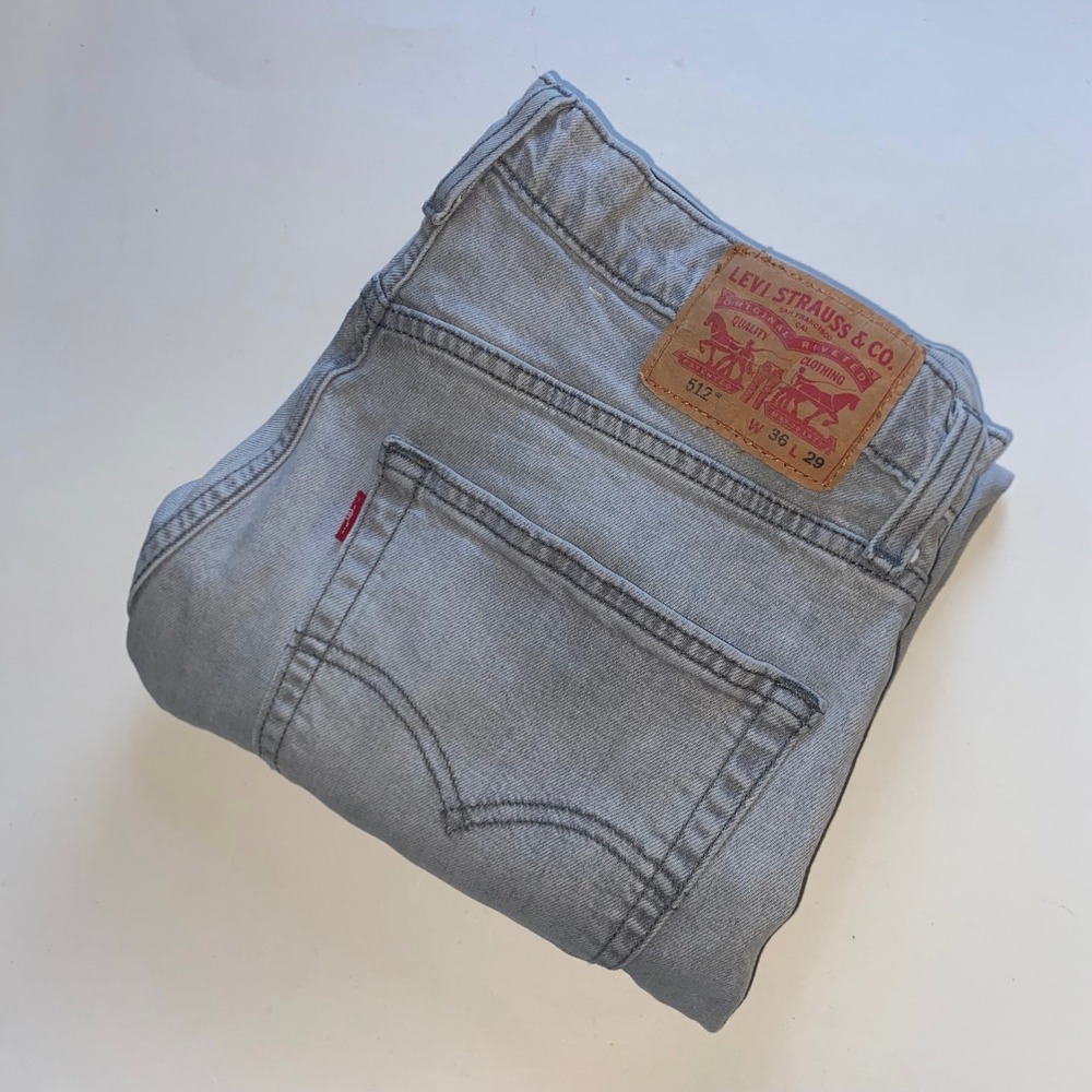 Levis 512 Slim Taper Jeans Mens 36x29 Light Grey WaterLess Denim Pants
